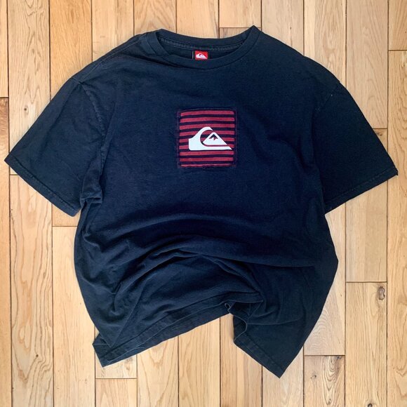 Vintage Y2K Quiksilver Logo Tee Shirt Black Men's Large Skating Surfing Biking - Picture 1 of 5